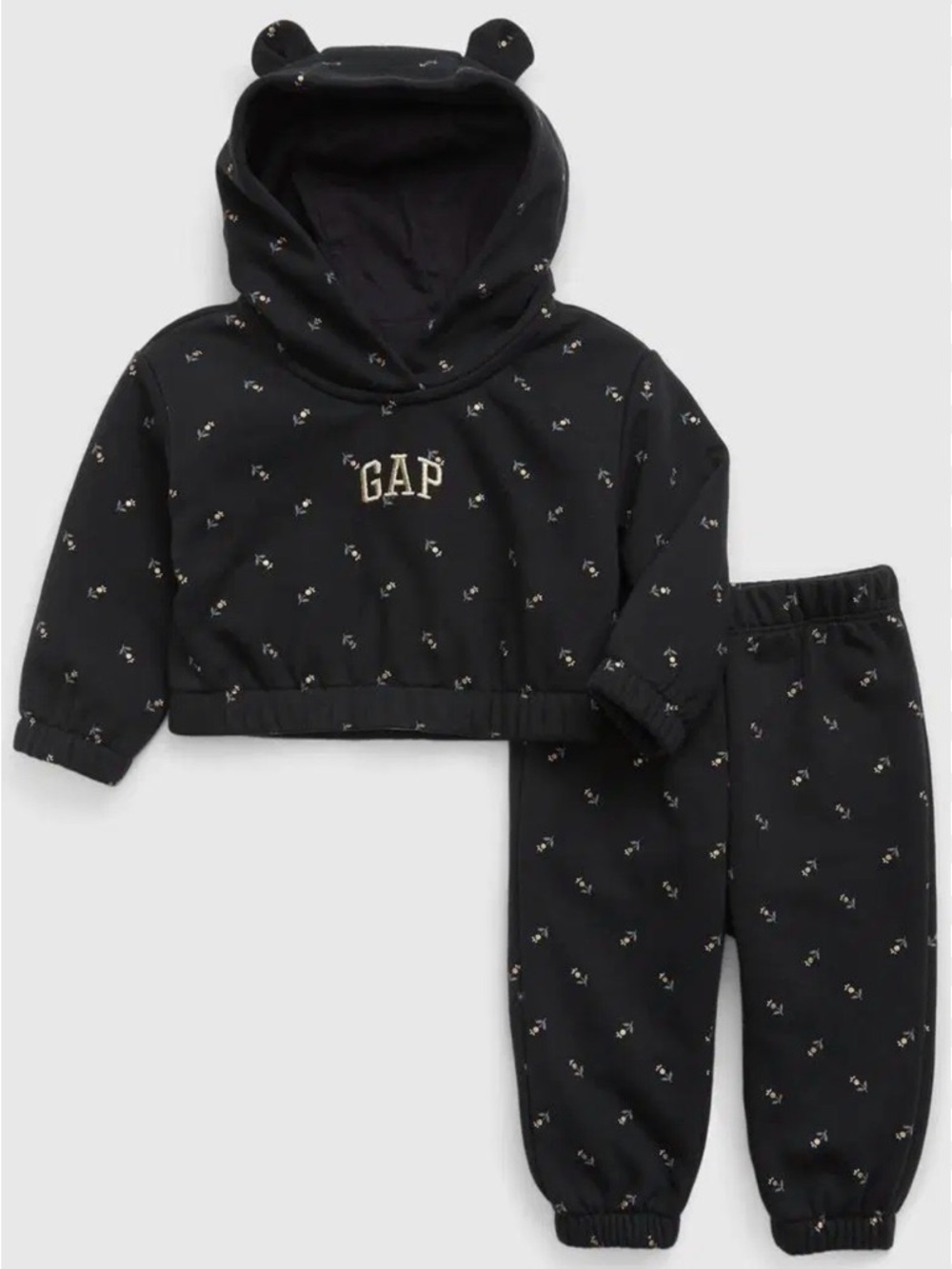 GAP Baby Black Floral Patterned Hoodie & Sweatpants Set